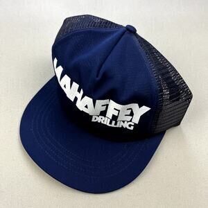 Vintage Oil Drilling Hat Cap Snapback Trucker Navy Blue Gas Company Workwear 80s